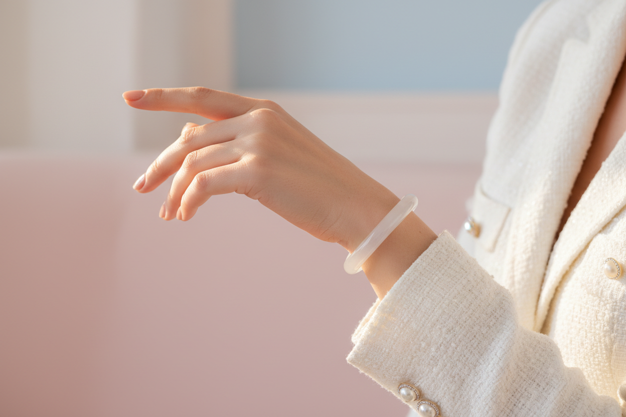 White Chalcedony Bangle - Chanel Style Color Editorial